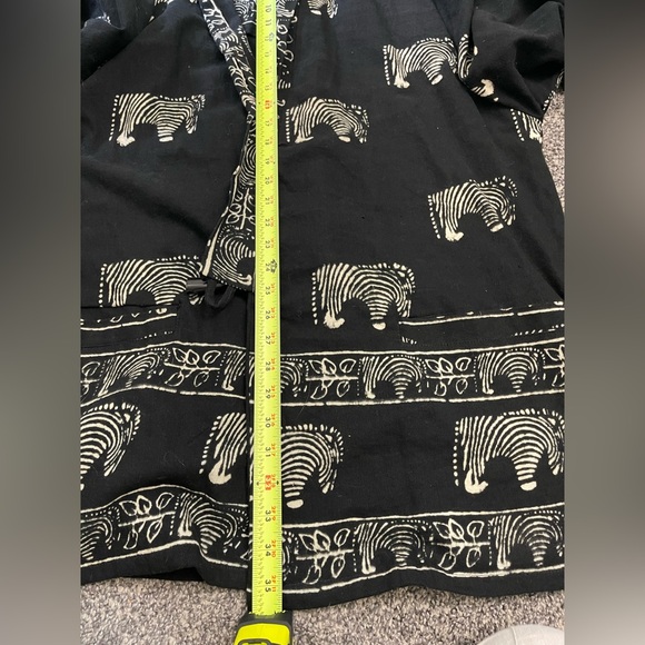 Vintage Boho Mudcloth Robe Poncho Kimono Safari Zebra Black Heavyweight Cotton L - Picture 8 of 8